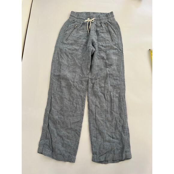 Athleta Womens Size 4 Cabo Linen Pants Wide Leg Zip Pocket Blue Drawstring - Picture 1 of 12